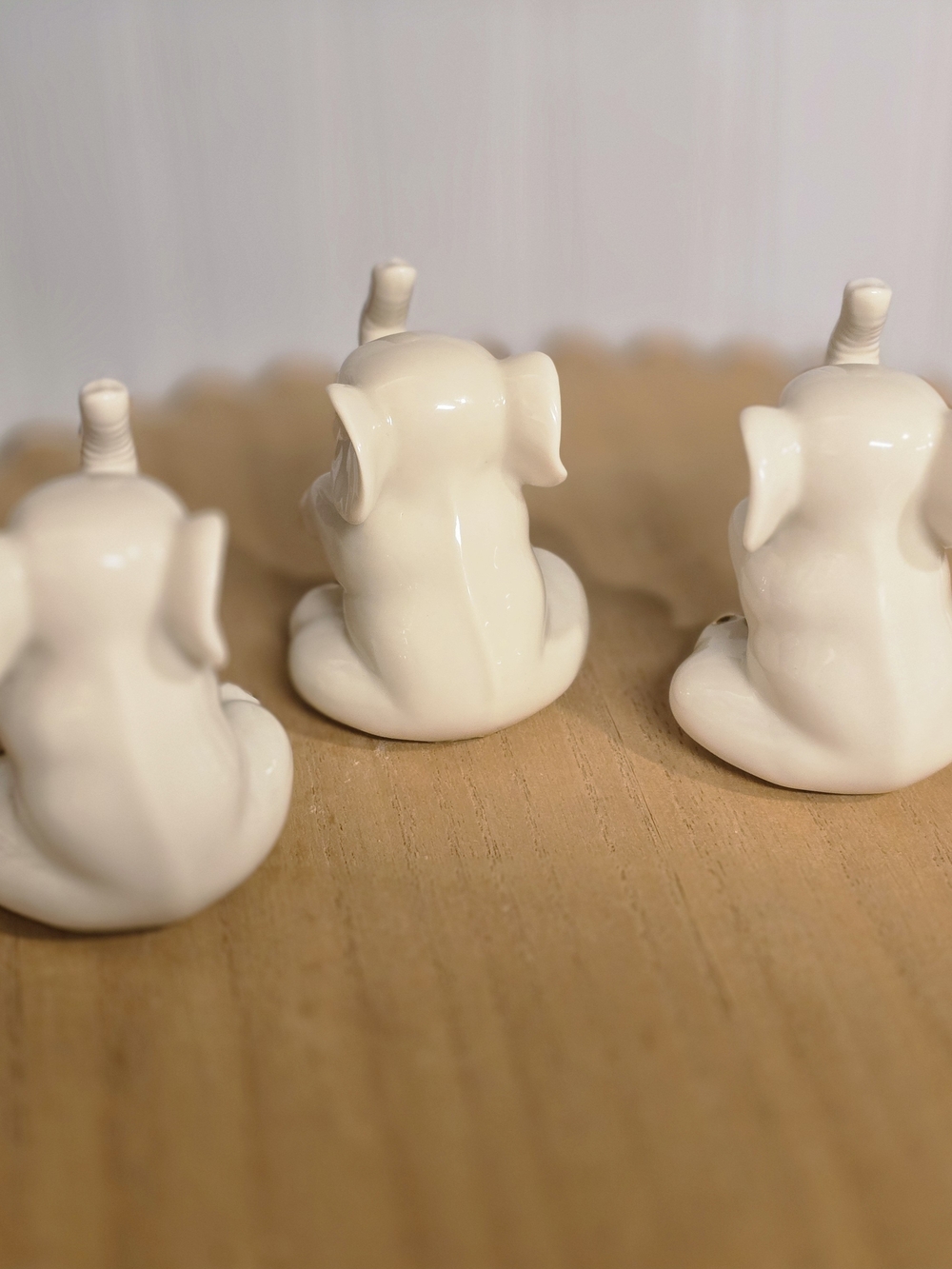 Set of 3 Ivory Ceramic Elephant Figurines for Home Decor